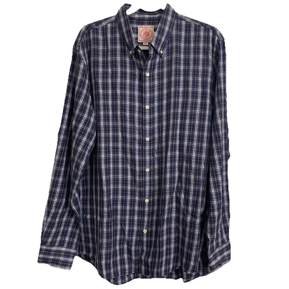 J. Press Trunk Club Shirt Mens XL Blue Plaid Cotton Button Down Long Sleeve Top